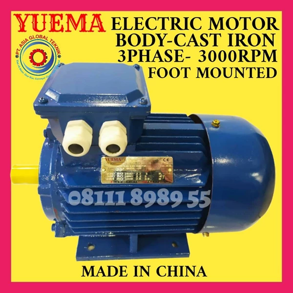 YUEMA ELECTRIK MOTOR YU-0.55KW-0.75HP-3PHASE-2POLE-B3 ORIGINAL 100%