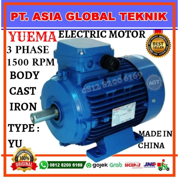 YUEMA ELECTRIC MOTOR YU-0.75KW/1HP-3PHASE-380V-1450RPM-B3-CAST IRON