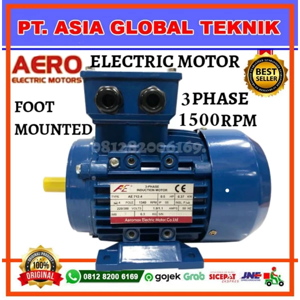 AERO ELECTRIC MOTOR 3 PHASE 0.18KW-0.25HP-4POLE-B3-FOOT MOUNTED